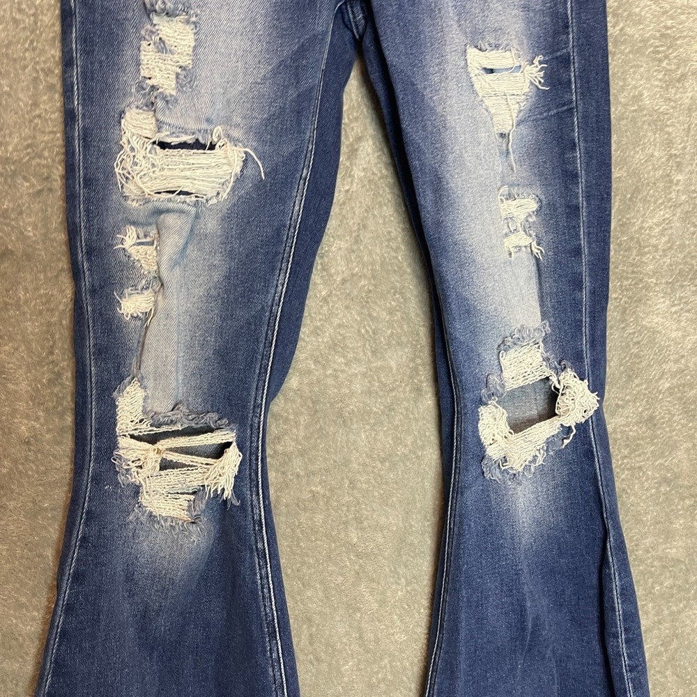 Kancan Women High Rise Super Flare Jean 26 Distressed Festival Cowgirl Glam - Picture 4 of 13